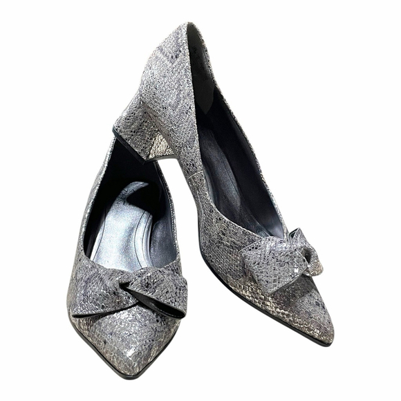 Naturalizer Womens 10M Mavis Bow Pointed Toe Pump Leather Metallic Snake Print - Picture 1 of 15